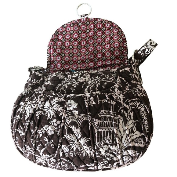 Vera Bradley Large Imperial Toile Brown & Pink Oriental Design Handbag 13X9 X4.5 - Picture 3 of 10